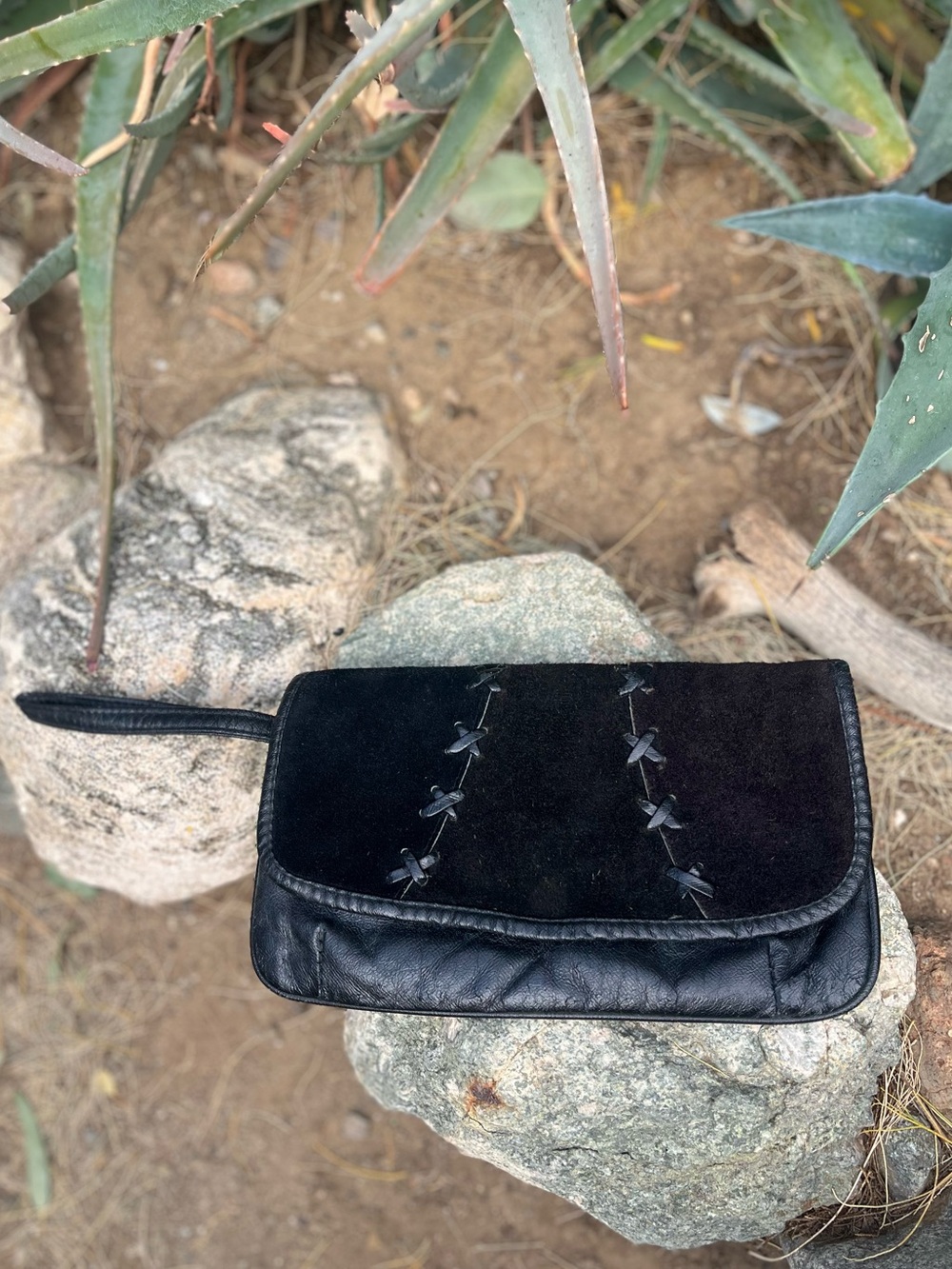 UNBRANDED | Black Women's Leather Suede Wristlet Clutch